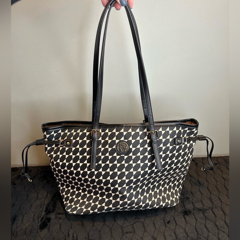 Spartina 449 Rhett Black & White Geometric Print Large Jetsetter Tote Bag